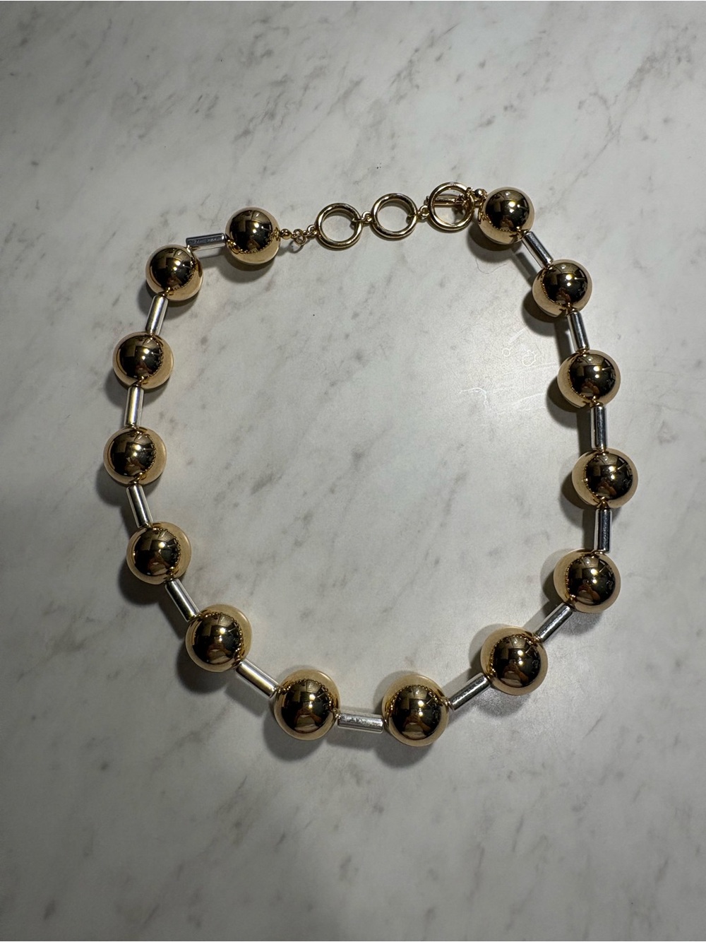 Nordstrom Gold Bead Necklace with Silver Bar Accents